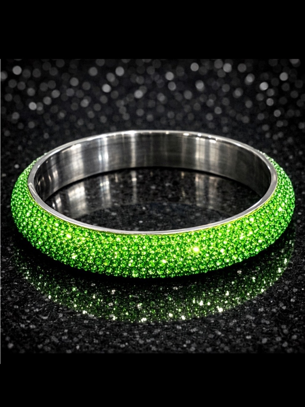 7-Row Pave Set PERIDOT Green Crystal Bangle Bracelet statement Stainless Steel